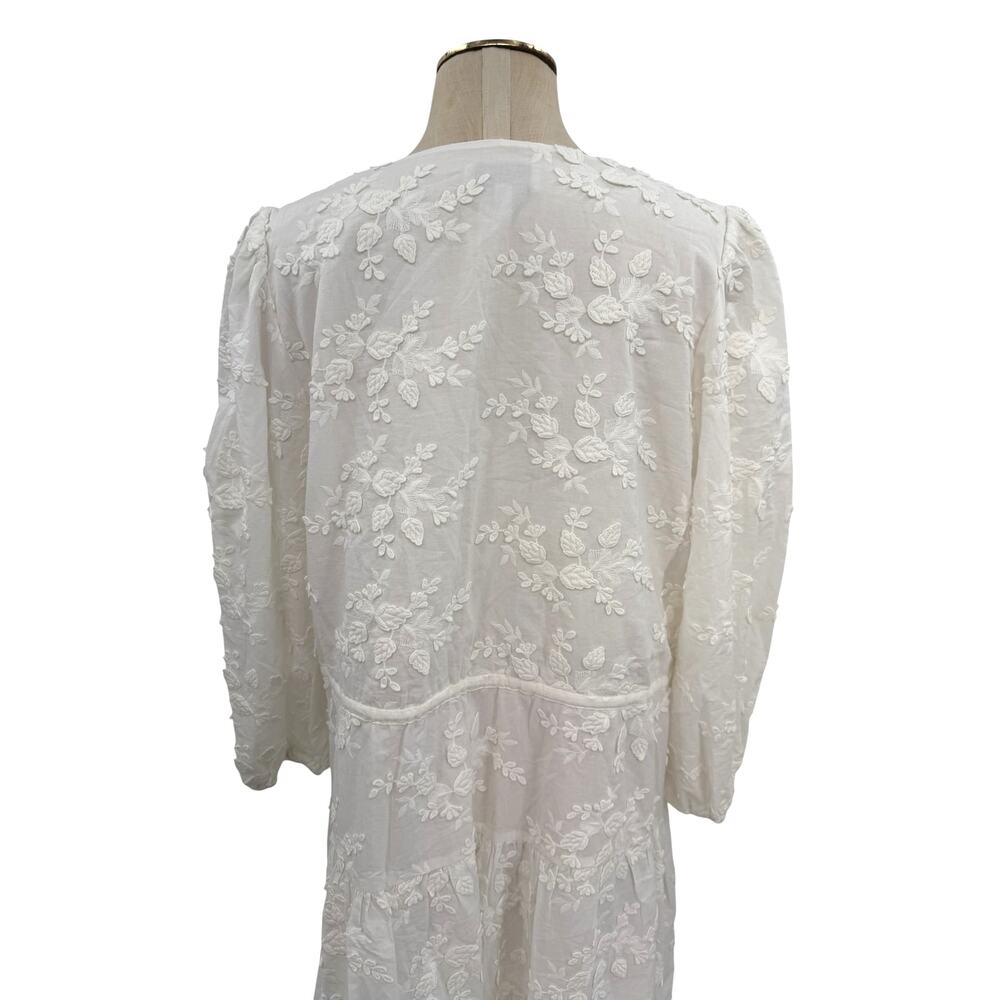 & Other Stories Embroidered Tie Front Cotton Mini Dress White US 12 - Picture 8 of 12